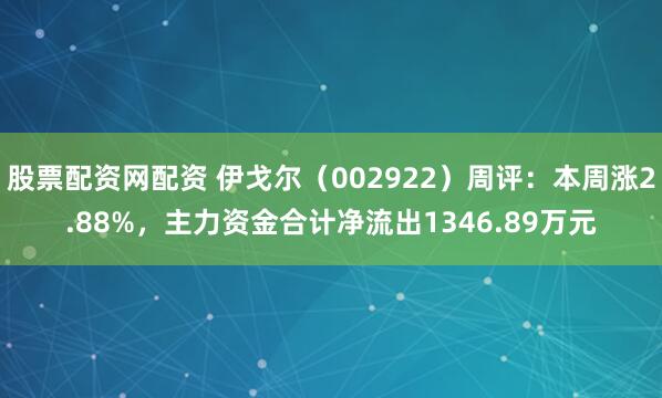 股票配资网配资 伊戈尔（002922）周评：本周涨2.88%，主力资金合计净流出1346.89万元